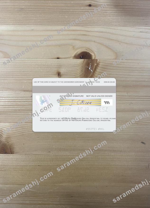 Argentina Grupo Financiero Galicia visa card photolook back